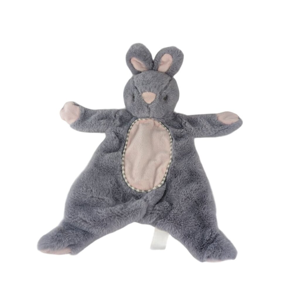 Kellytoy Bunny Rabbit Lovey Gray Pink Flat‎ Crinkle Rattle Baby Security Blanket